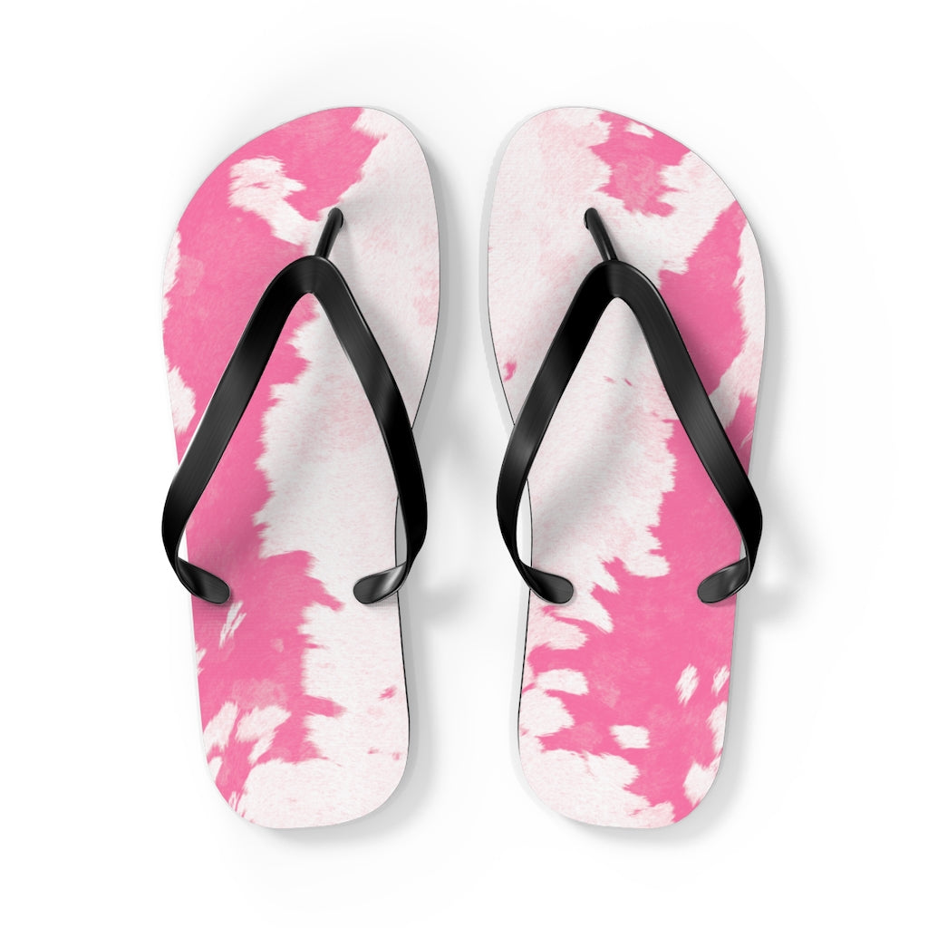 Pink Cow Print Flip Flops