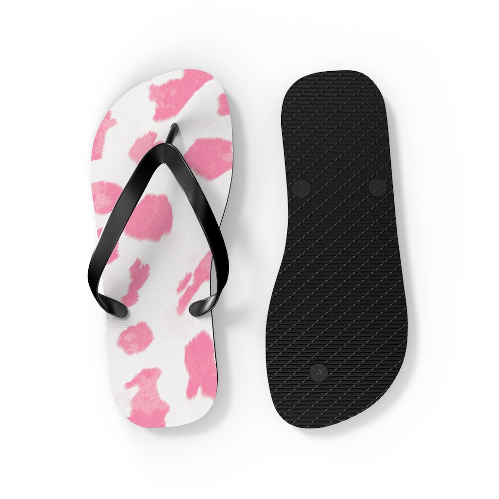 Pink Cow Print Flip Flops