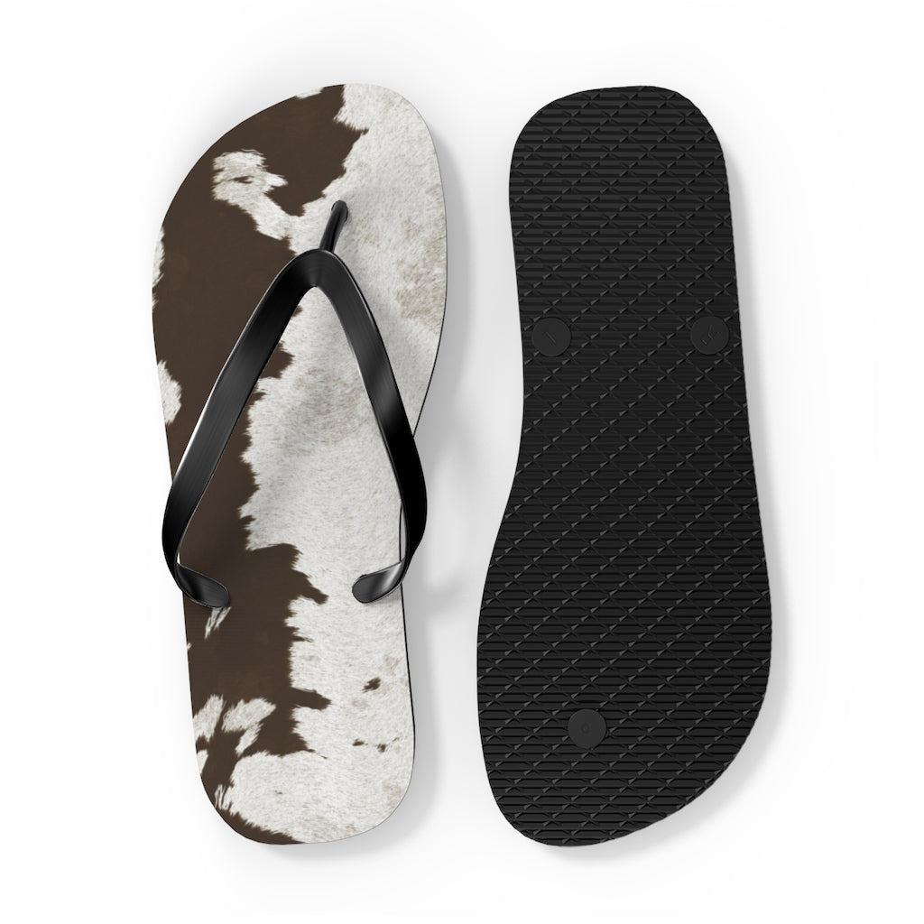 Taupe Cow Print Flip Flops