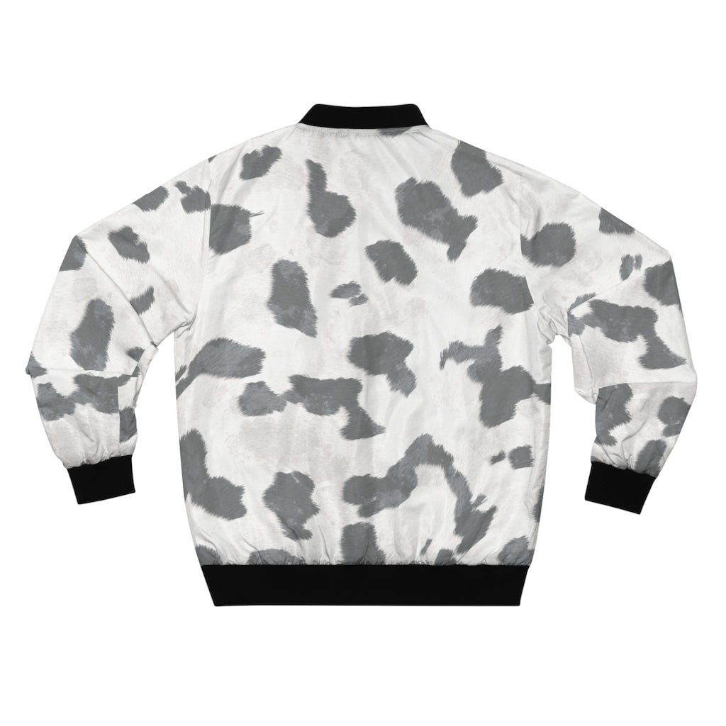 Grey Cow Print Bomber Jacket