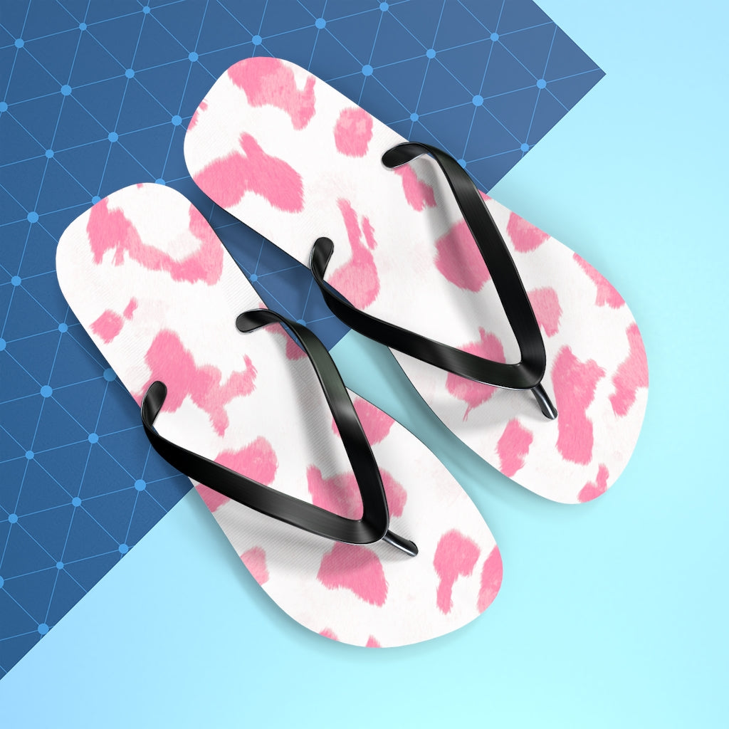 Pink Cow Print Flip Flops