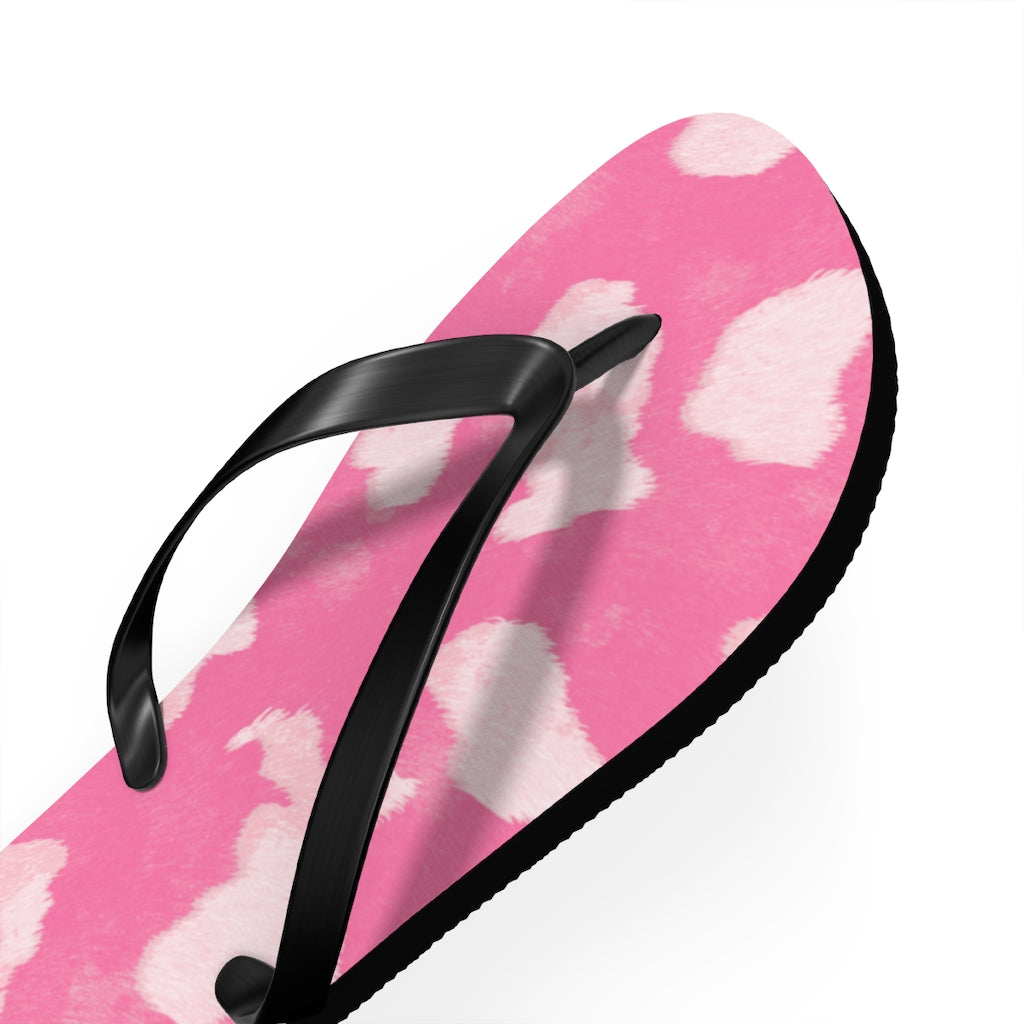 Pink Cow Print Flip Flops