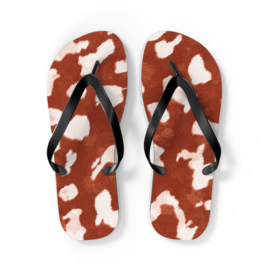 Red Cow Print Flip Flops