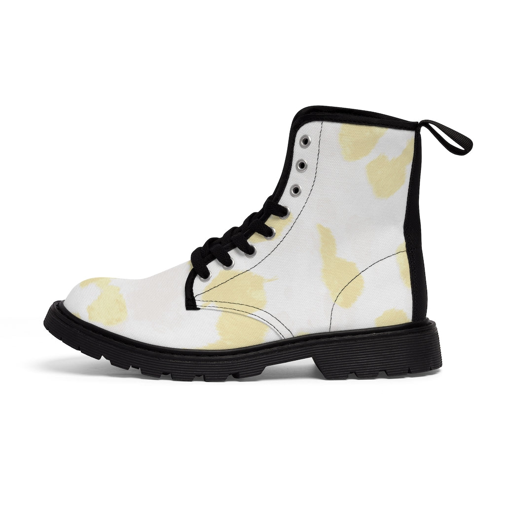 Cream Cow Print Canvas Boots [Women's]