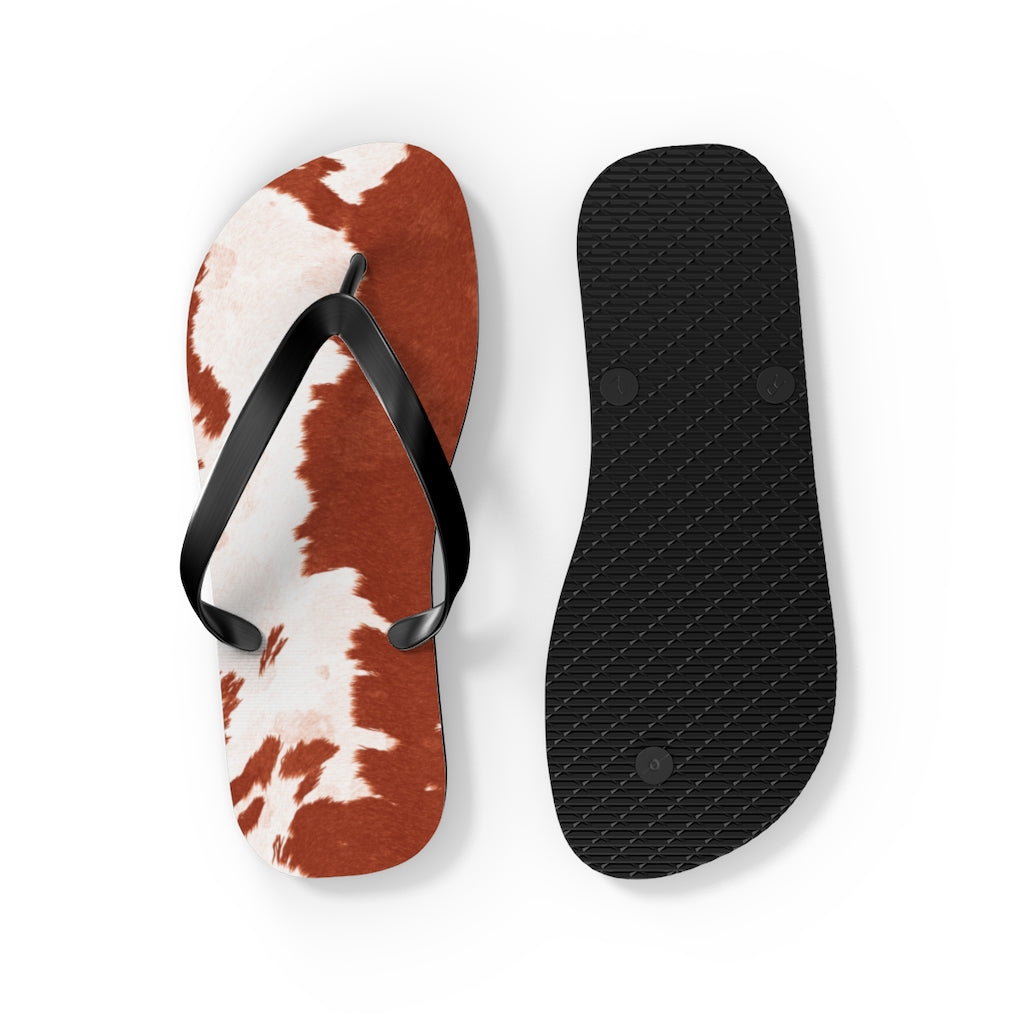 Red Cow Print Flip Flops