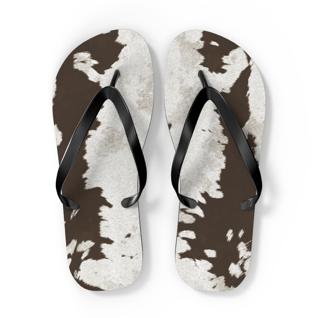 Taupe Cow Print Flip Flops