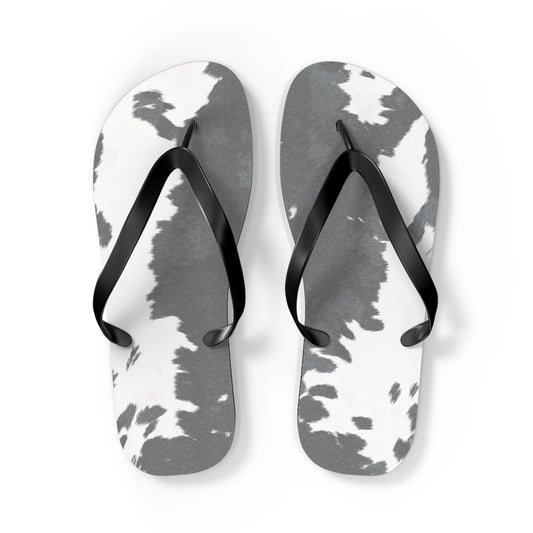 Grey Cow Print Flip Flops