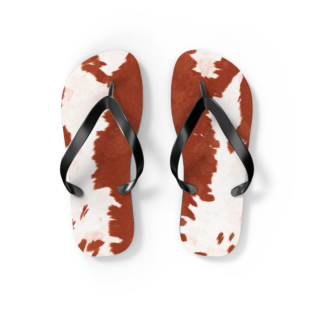 Red Cow Print Flip Flops