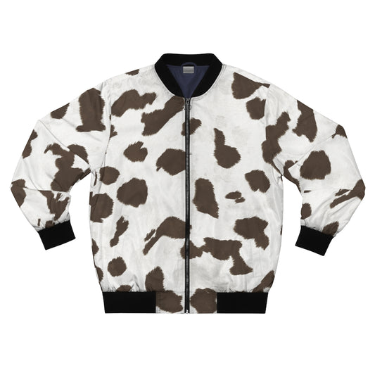 Taupe Cow Print Bomber Jacket