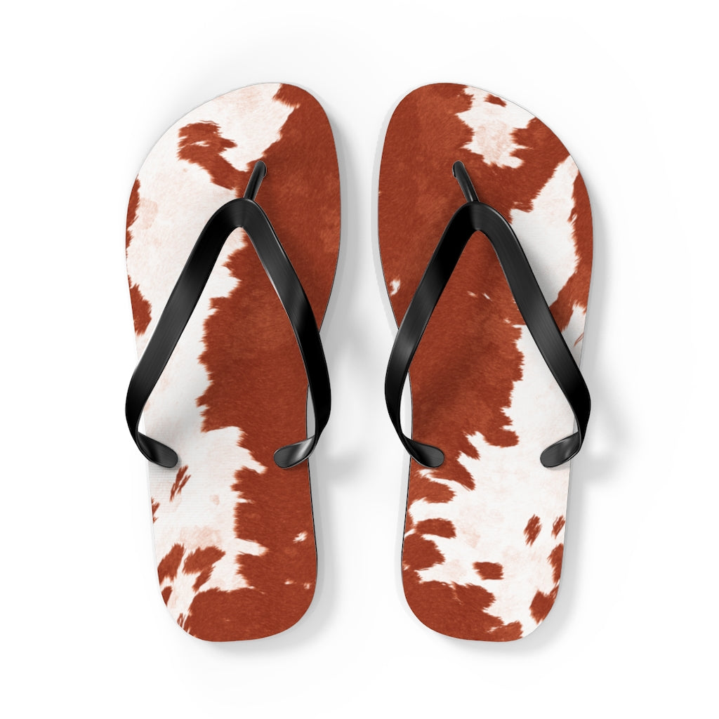 Red Cow Print Flip Flops