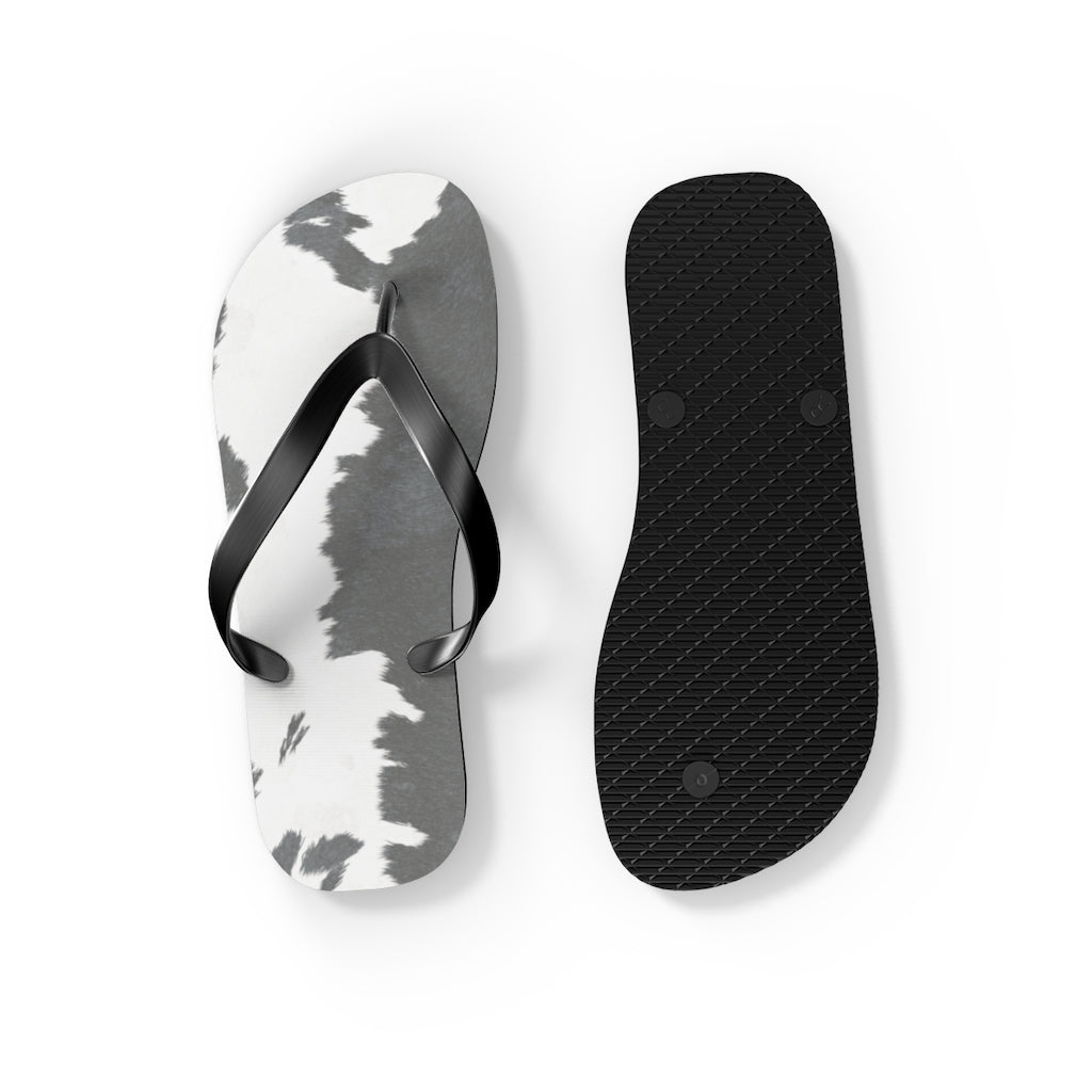 Grey Cow Print Flip Flops