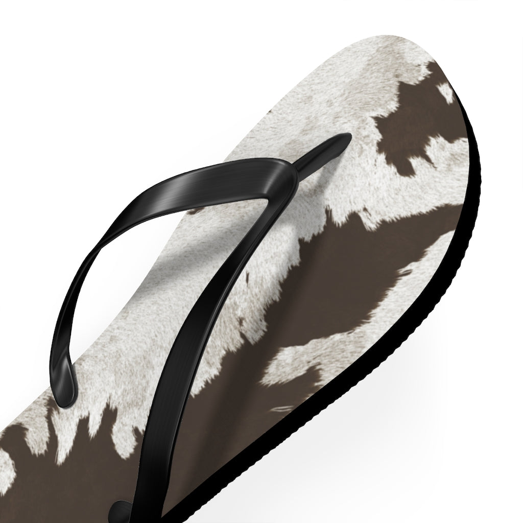 Taupe Cow Print Flip Flops