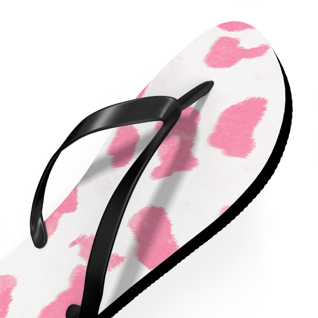 Pink Cow Print Flip Flops