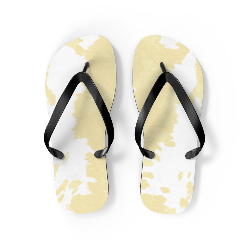 Cream Cow Print Flip Flops