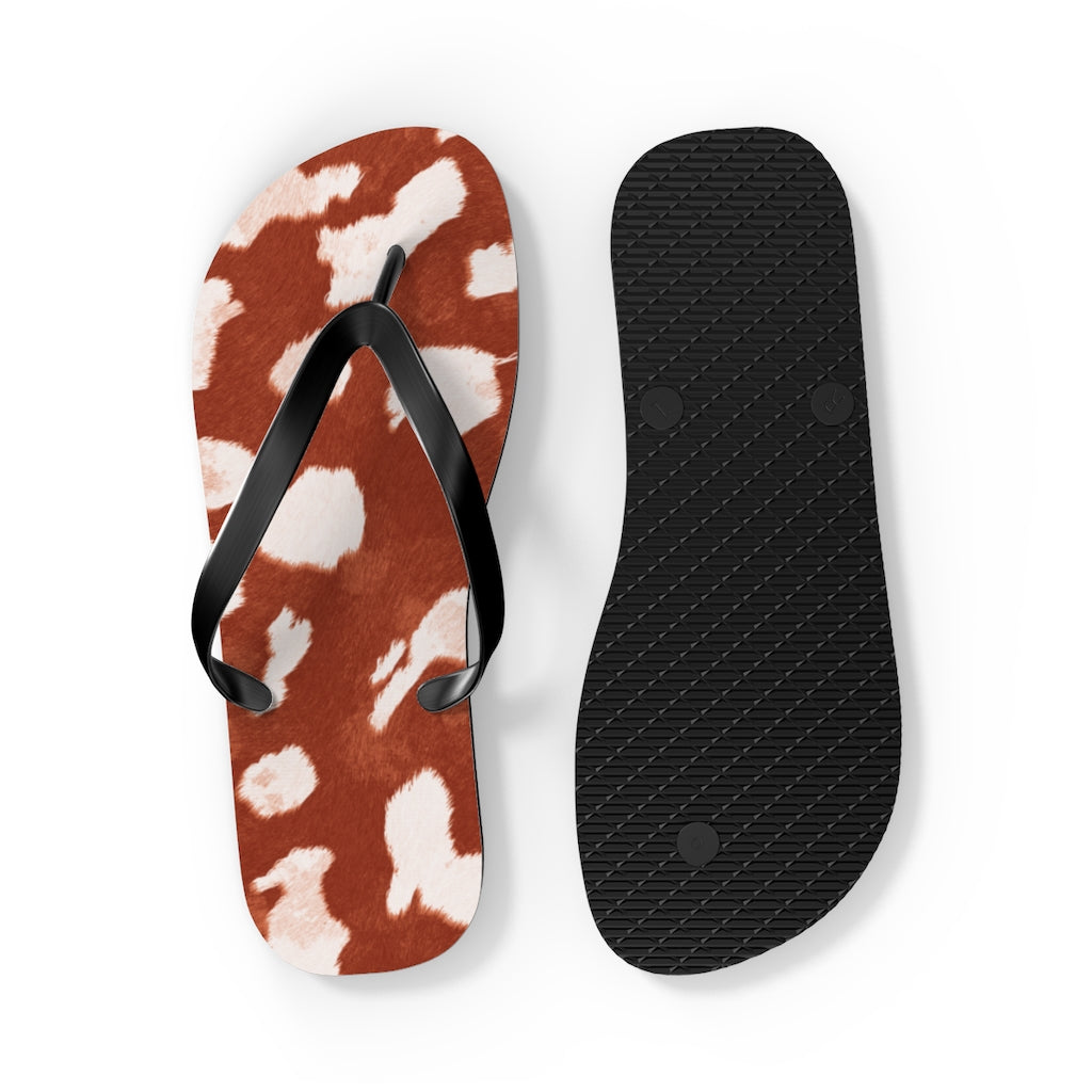 Red Cow Print Flip Flops