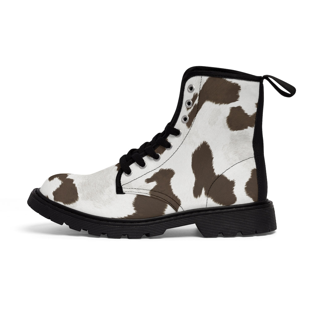 Taupe Cow Print Canvas Boots [Women's]
