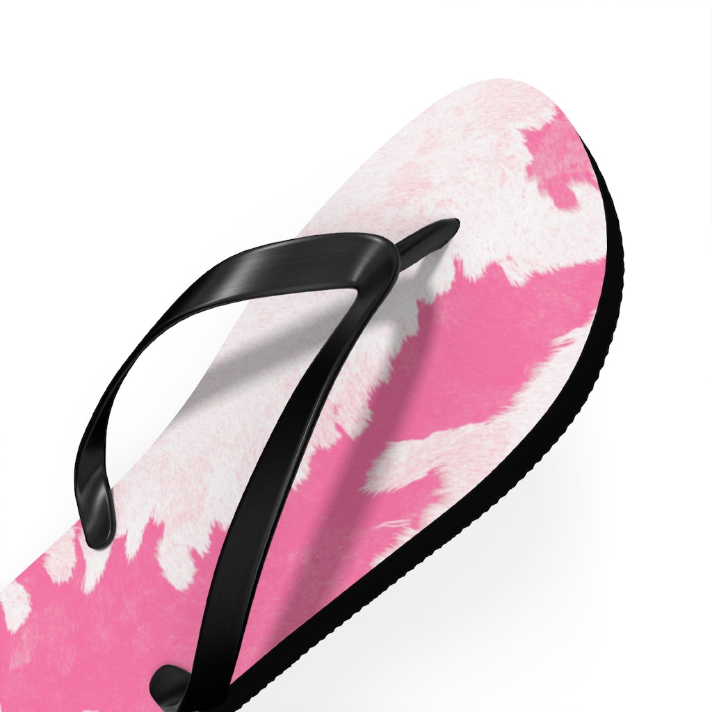 Pink Cow Print Flip Flops