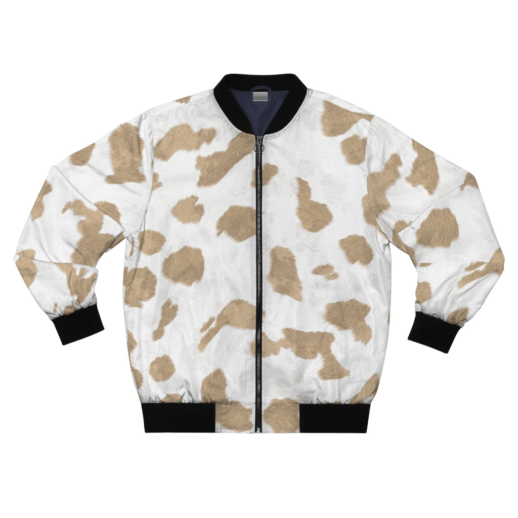 Beige Cow Print Bomber Jacket