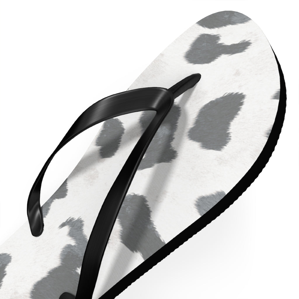 Grey Cow Print Flip Flops