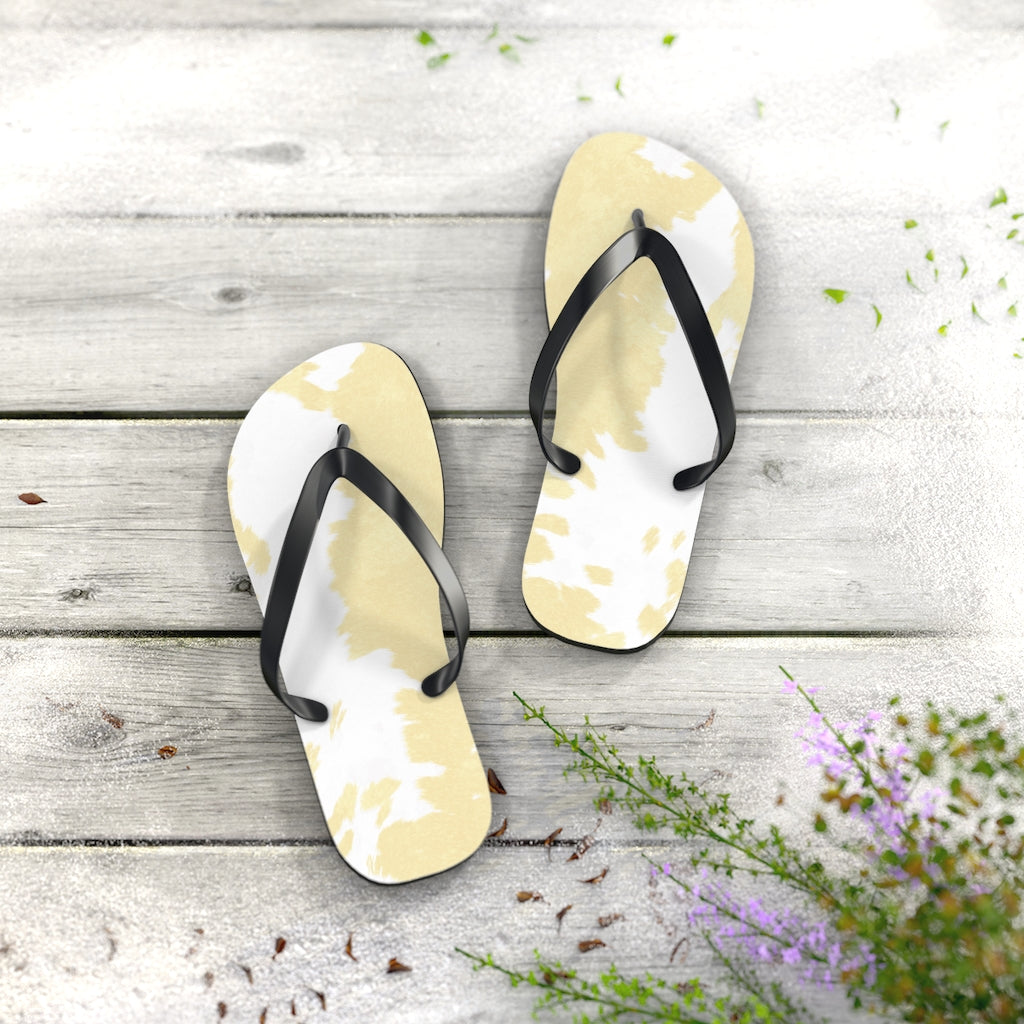 Cream Cow Print Flip Flops