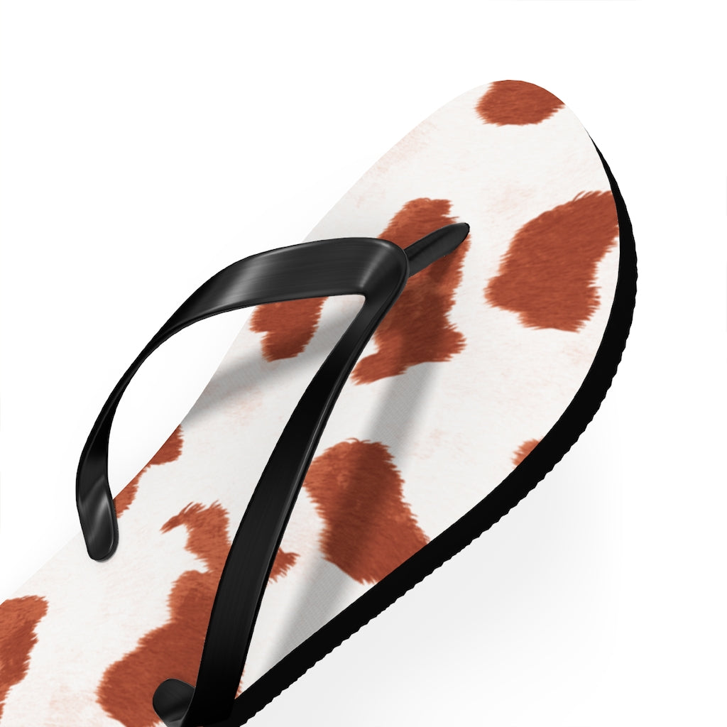 Red Cow Print Flip Flops