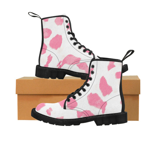 Pink Cow Print Canvas Boots [Women's]
