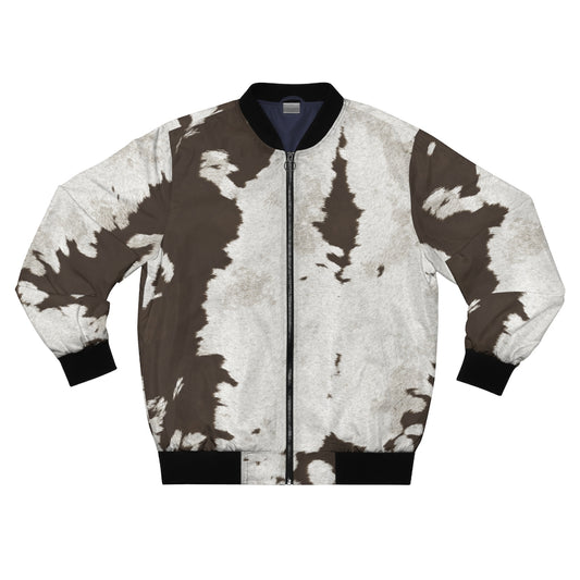 Taupe Cow Print Bomber Jacket