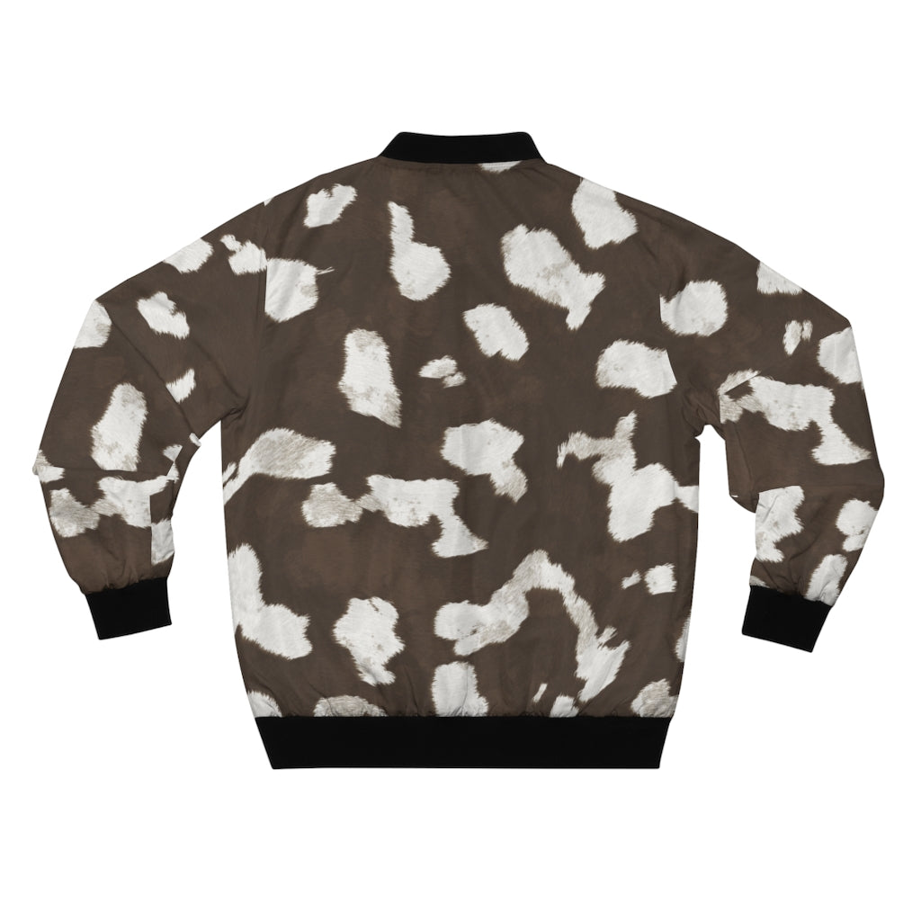 Taupe Cow Print Bomber Jacket